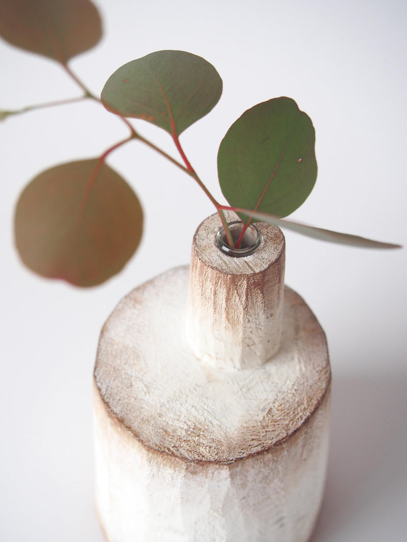 Tsuchikata White Wooden Vase