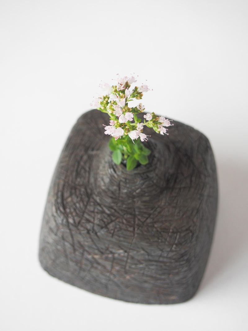 Groove Marked Wooden Vase