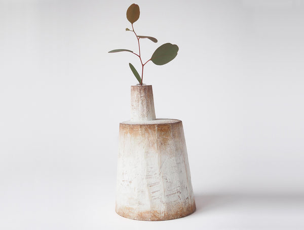 Tsuchikata White Wooden Vase
